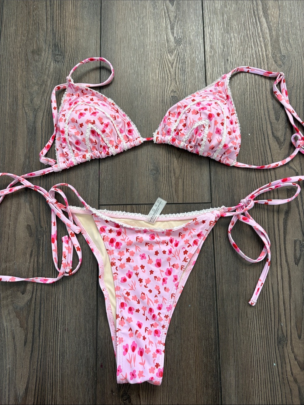 Zaful Pink Floral Tie-Side Bikini